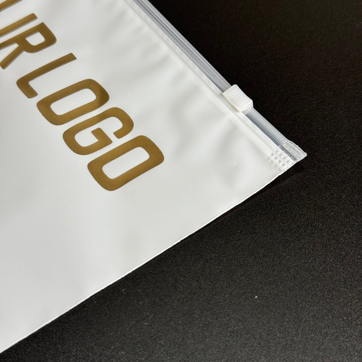 50 pcs Custom Clothing Ziplock Bags with Your Logo, Frosted White Semi-Transparent with Warning Label Instructions