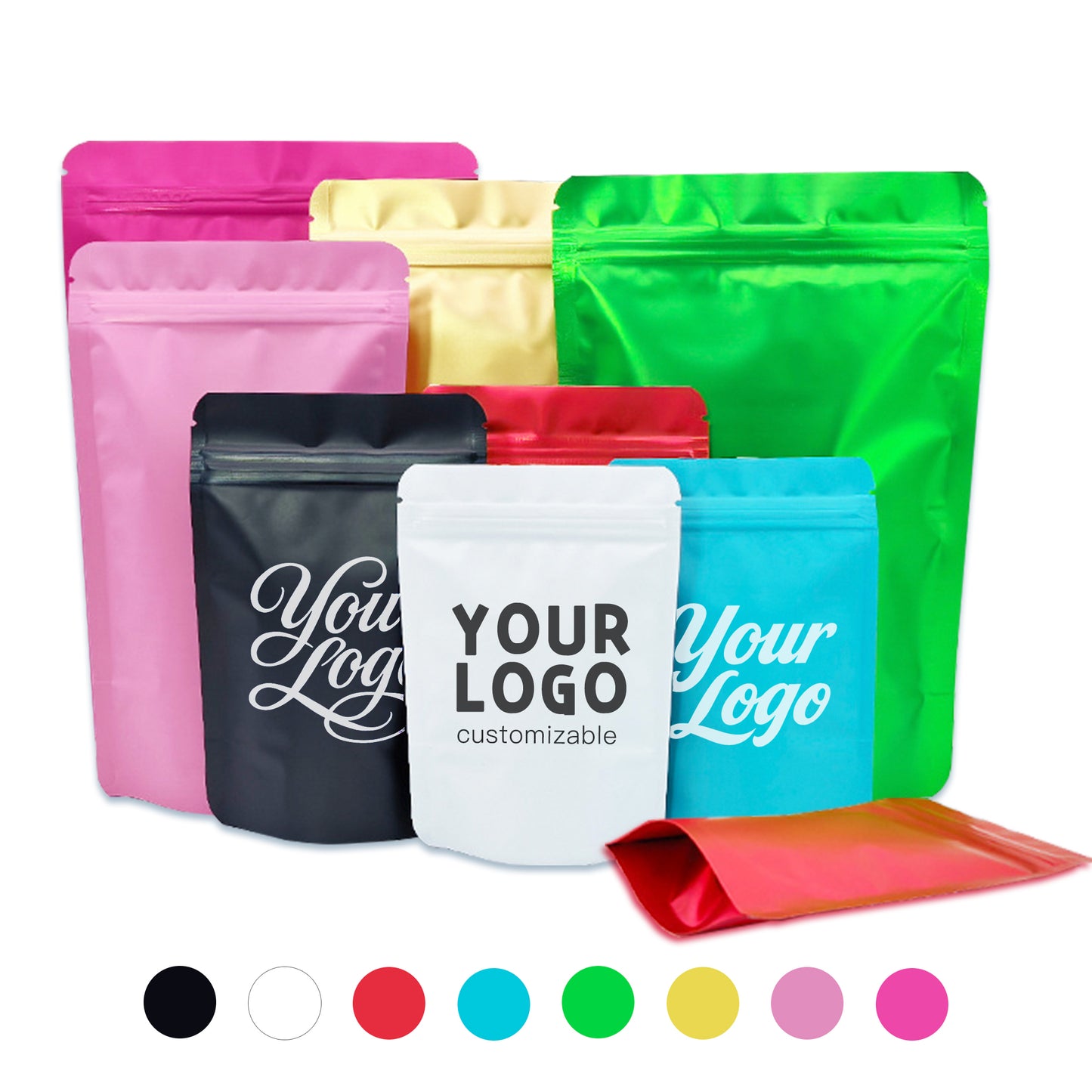 Multi-Color Matte Stand-Up Aluminum Foil Bags | Custom Logo Resealable Pouches