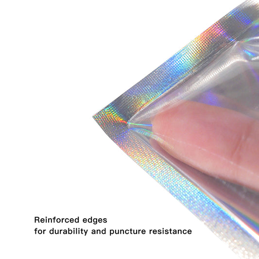 Custom Holographic Resealable Packaging Bags – One Side Clear One Side Laser Shine
