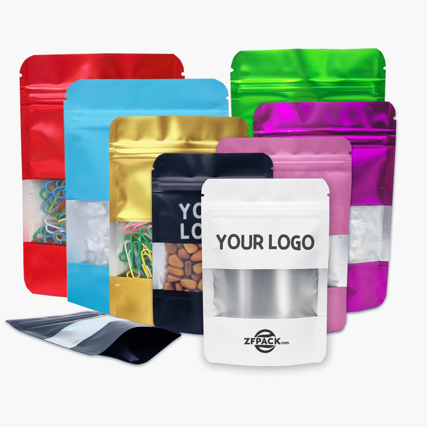 Custom Multi-Color Matte Stand-Up Pouches with Window