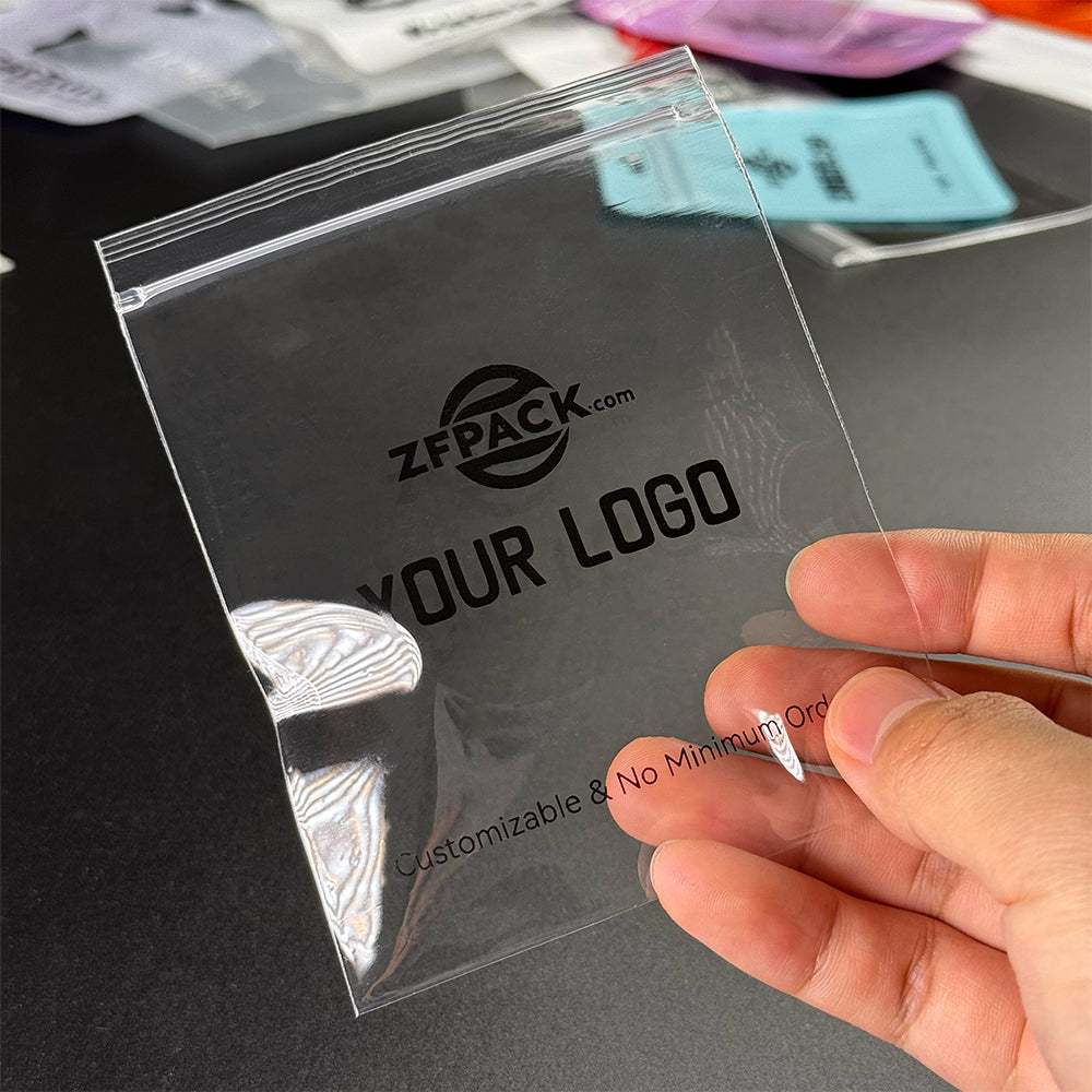 50 pcs Custom Logo Resealable Ultra-Clear Packaging Bags – Ziplock Poly Bags with Your Brand