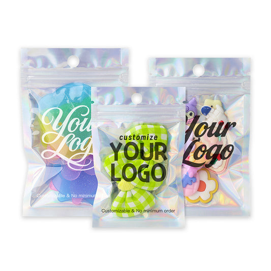 Custom Holographic Resealable Packaging Bags – One Side Clear One Side Laser Shine